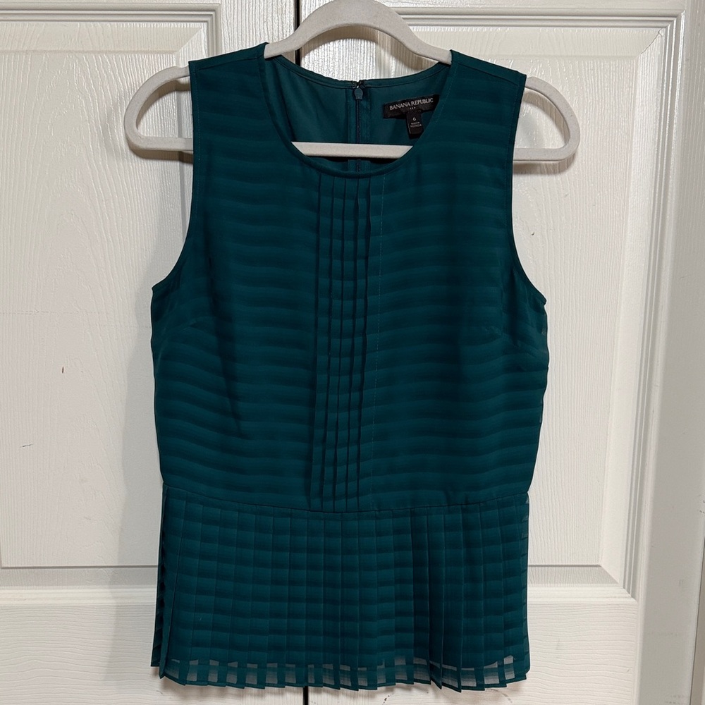 Banana Republic Teal Pleated Ruffle Sleeveless Blouse